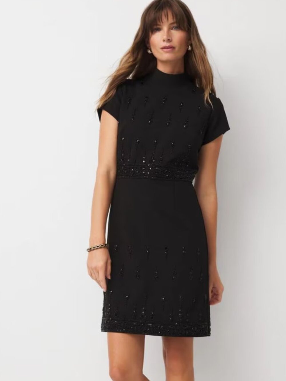 nwt WHITE HOUSE BLACK MARKET mockneck embellished crepe dress